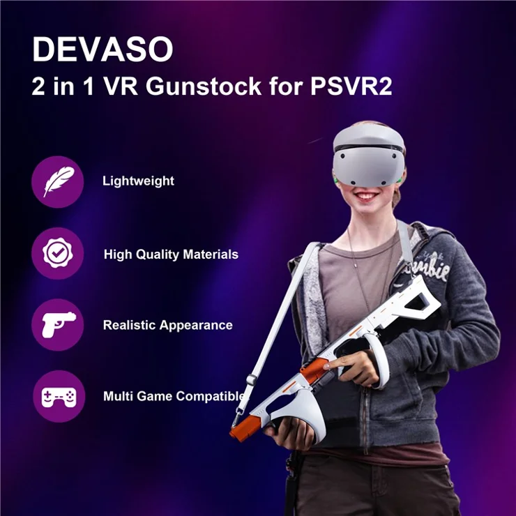 DEVASO For Sony PS VR2 Controller Gun Stock VR Game Grip Case VR Headset Replacement Parts - White