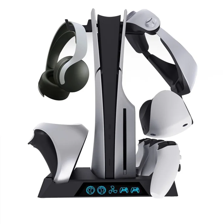 KJH P5D-004 For PS5 Slim / PS5 Multi-function Cooling Fan Charger Base Storage Rack - Black