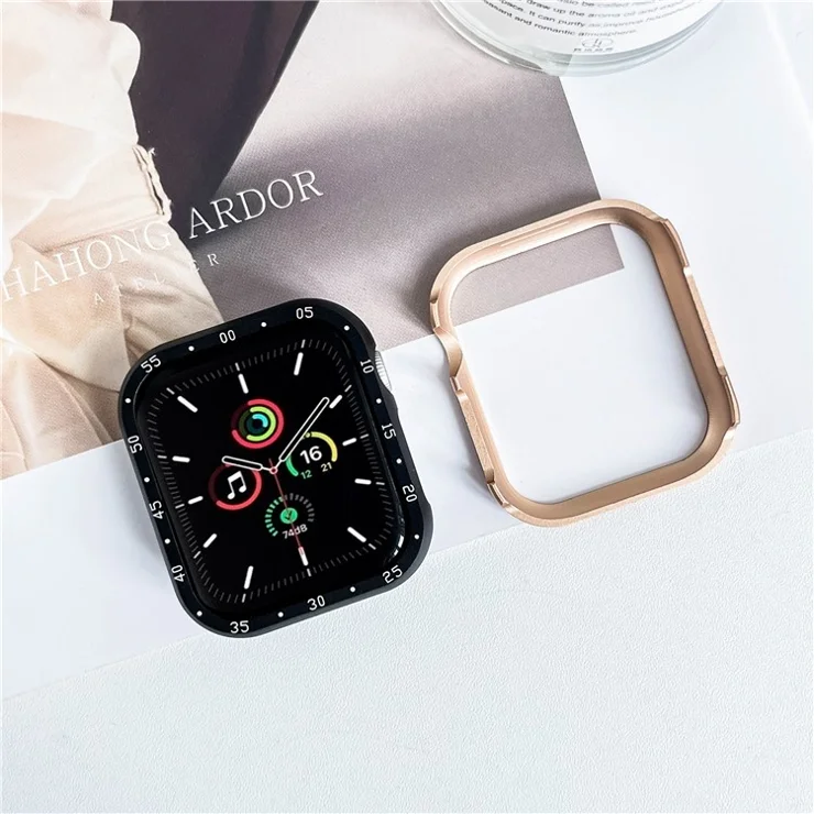 For Apple Watch Series 6 / 5 / 4 / SE (2022) / SE (2023) / SE 44mm Case Aluminum Alloy Hollow Watch Cover with Dial Plate - Gold