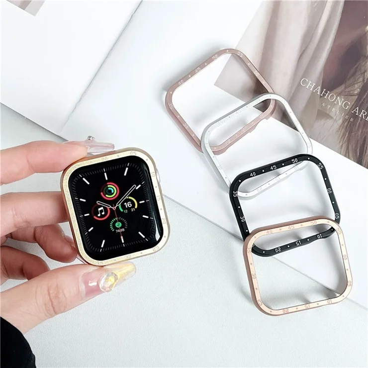 For Apple Watch Series 9 / 8 / 7 41mm Aluminum Alloy Watch Case Protective Cover with Dial Plate - Pink