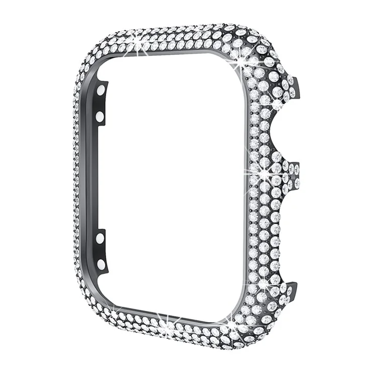For Apple Watch Series 6 / 5 / 4 / SE / SE (2022) 44Mm Watch Case Full Rhinestone Alloy Protective Frame - Black