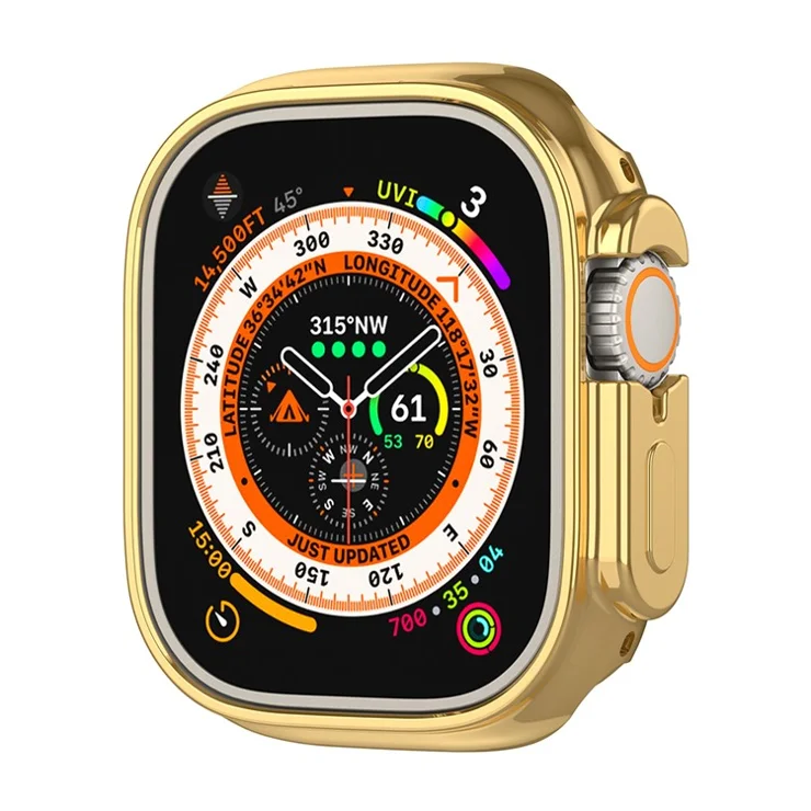 For Apple Watch Ultra / Ultra 2 49mm Electroplating TPU Watch Case Hollow Anti-drop Frame - Gold