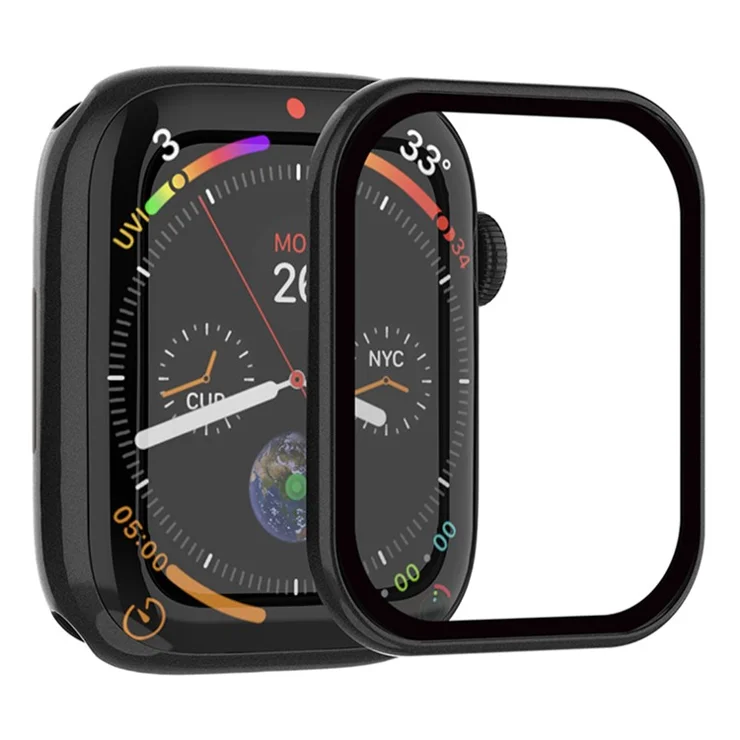 RURIHAI Tempered Glass Screen Film for Apple Watch Series 9 / 8 / 7 41mm PC Frame Watch Screen Protector - Black