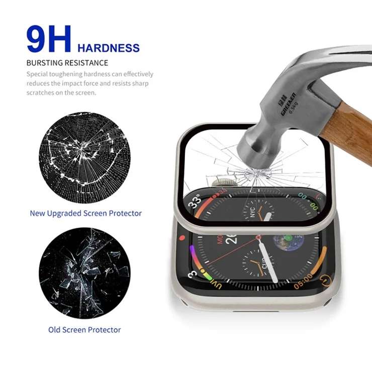RURIHAI Tempered Glass Screen Film for Apple Watch Series 6 / 5 / 4 / SE (2023) / SE (2022) / SE 40mm PC Frame Watch Screen Protector - Starlight