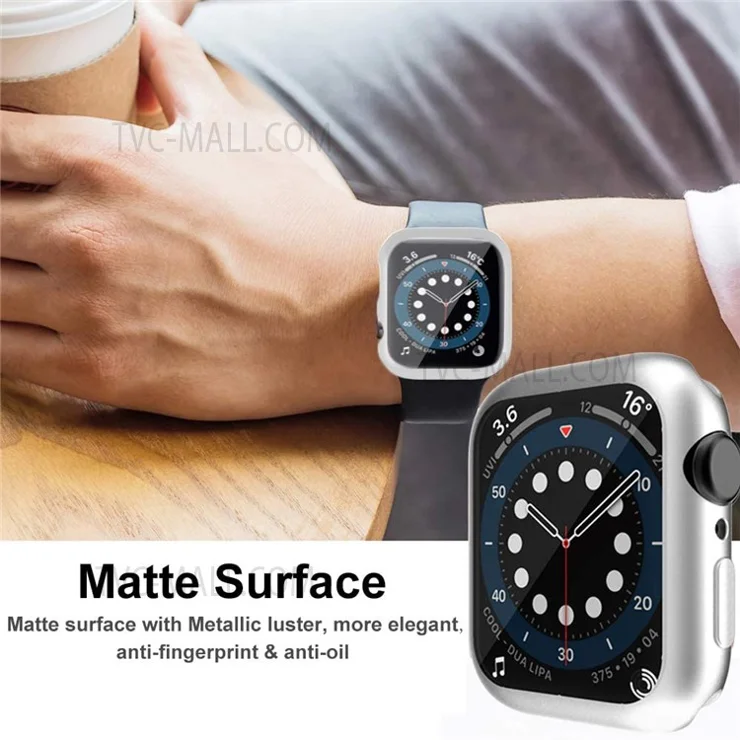 Full Body Protective Soft TPU Electroplated Bumper Clear Cover with Screen Protector for Apple Watch Series 7 41mm - Silver