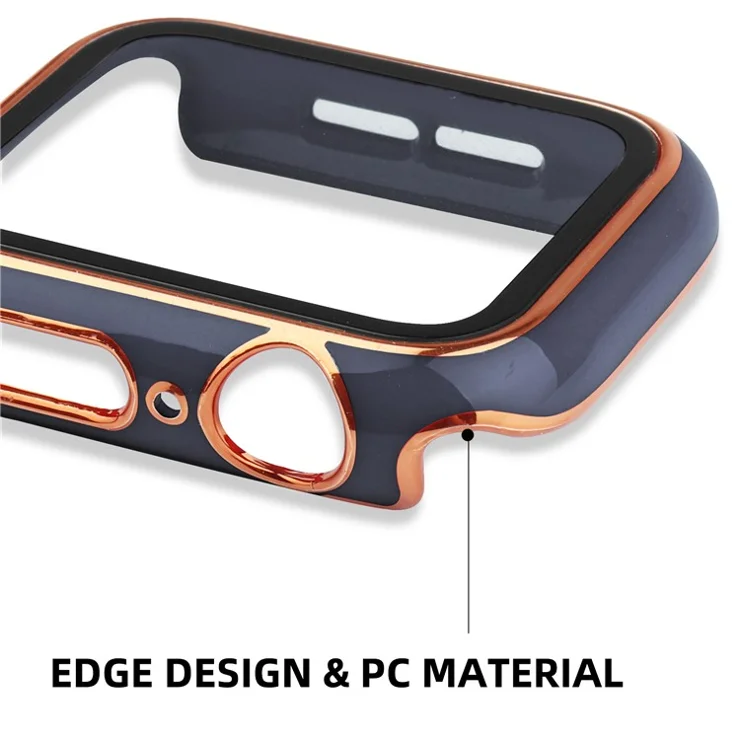 For Apple Watch Series 9 / 8 / 7 41mm Hard PC Electroplating Anti-drop Watch Case Frame Cover with Tempered Glass Screen Protective Film - Blue / Gold
