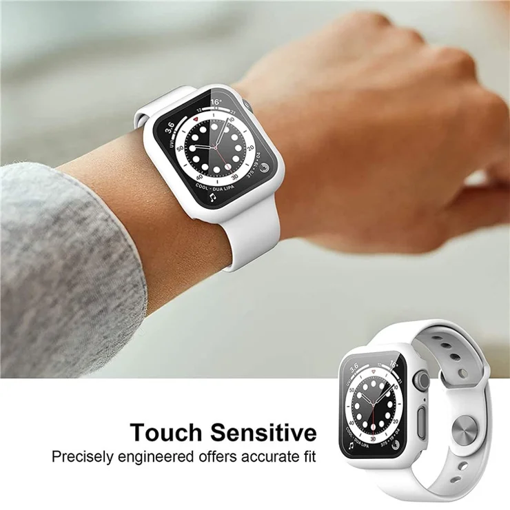 2Pcs Hard PC Smartwatch Frame Case+Tempered Glass Screen Protector for Apple Watch Series 9 / 8 / 7 45mm - White