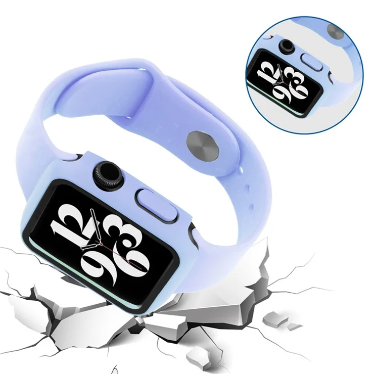 For Apple Watch Series 9 / 8 / 7 41mm Hard PC Case with Tempered Glass Screen Protector Scratch Resistant All Inclusive Protective Cover - Purple