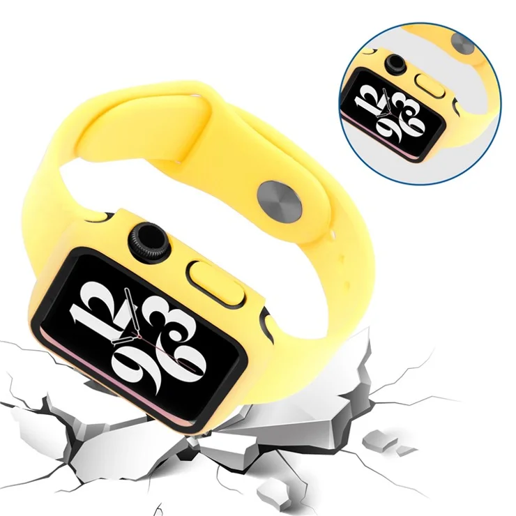 For Apple Watch Series 9 / 8 / 7 41mm Hard PC Case with Tempered Glass Screen Protector Scratch Resistant All Inclusive Protective Cover - Yellow