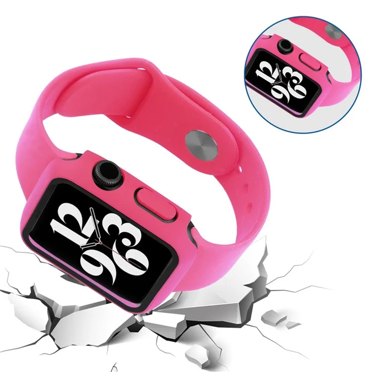 For Apple Watch Series 9 / 8 / 7 41mm Hard PC Case with Tempered Glass Screen Protector Scratch Resistant All Inclusive Protective Cover - Rose