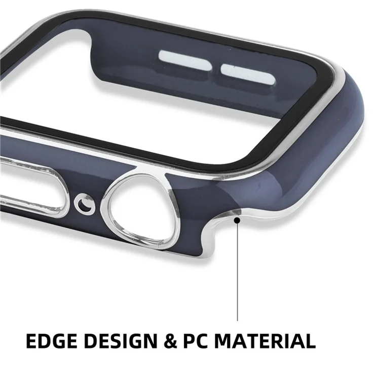 For Apple Watch Series 9 / 8 / 7 41mm Dual Color Electroplating Watch Case Hard PC Scratch Resistant Overall Guard Cover with Tempered Glass Screen Protector - Blue / Silver