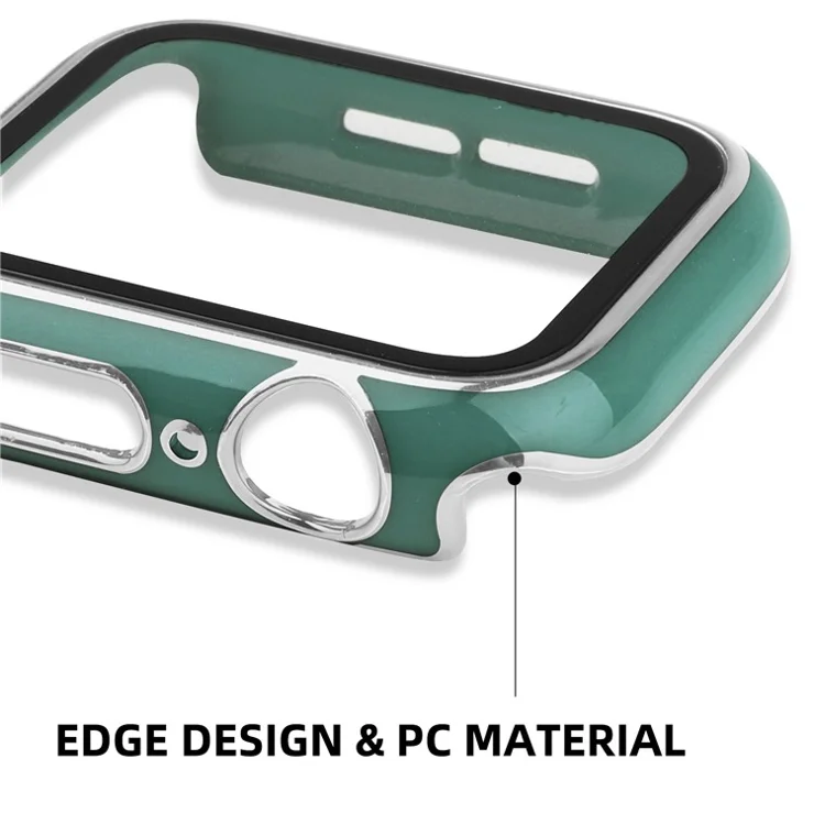 For Apple Watch Series 9 / 8 / 7 41mm Dual Color Electroplating Watch Case Hard PC Scratch Resistant Overall Guard Cover with Tempered Glass Screen Protector - Blackish Green / Silver