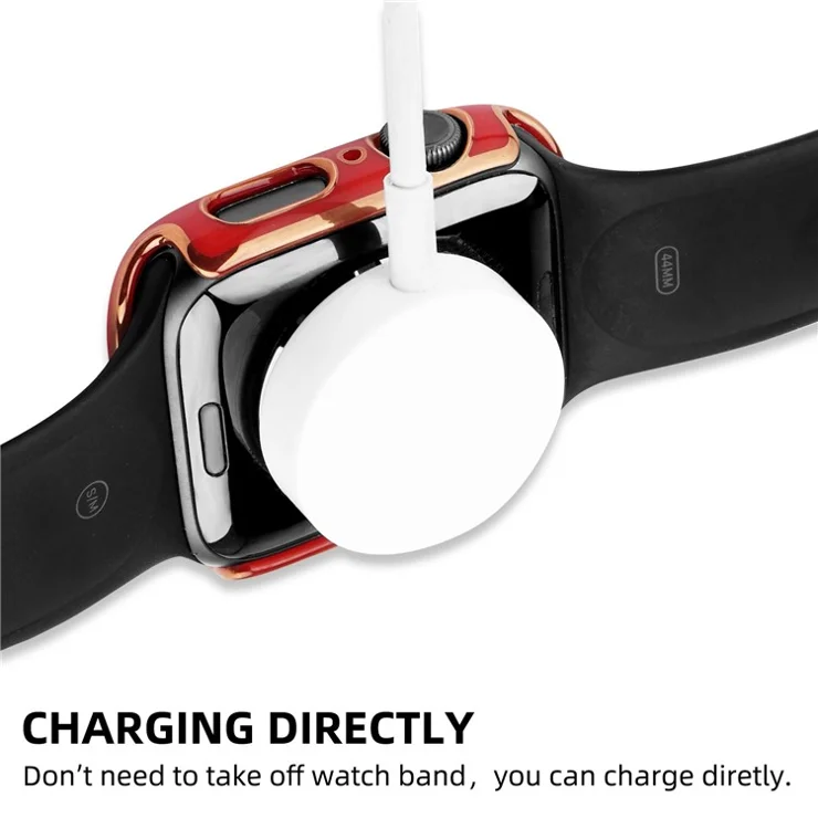 For Apple Watch Ultra 2 49mm / Ultra 49mm Anti-scratch Watch Cover Dual Color Electroplating Protective PC Case with Tempered Glass Screen Protector - Red / Gold