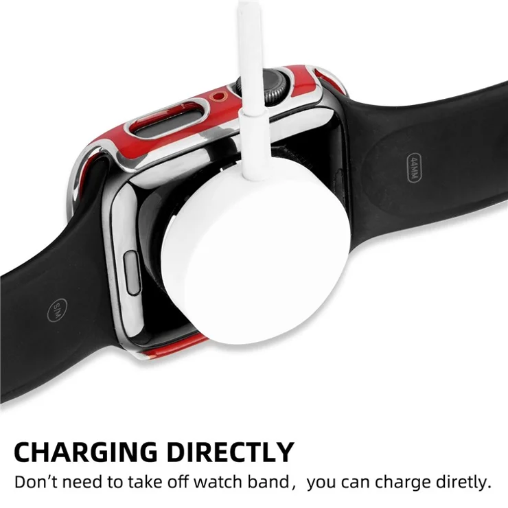 For Apple Watch Ultra 2 49mm / Ultra 49mm Anti-scratch Watch Cover Dual Color Electroplating Protective PC Case with Tempered Glass Screen Protector - Red / Silver