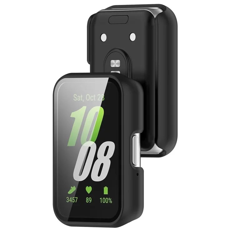For Samsung Galaxy Fit3 (SM-R390) Case with Tempered Glass Screen Protector Full Coverage Hard PC Watch Cover - Matte Black