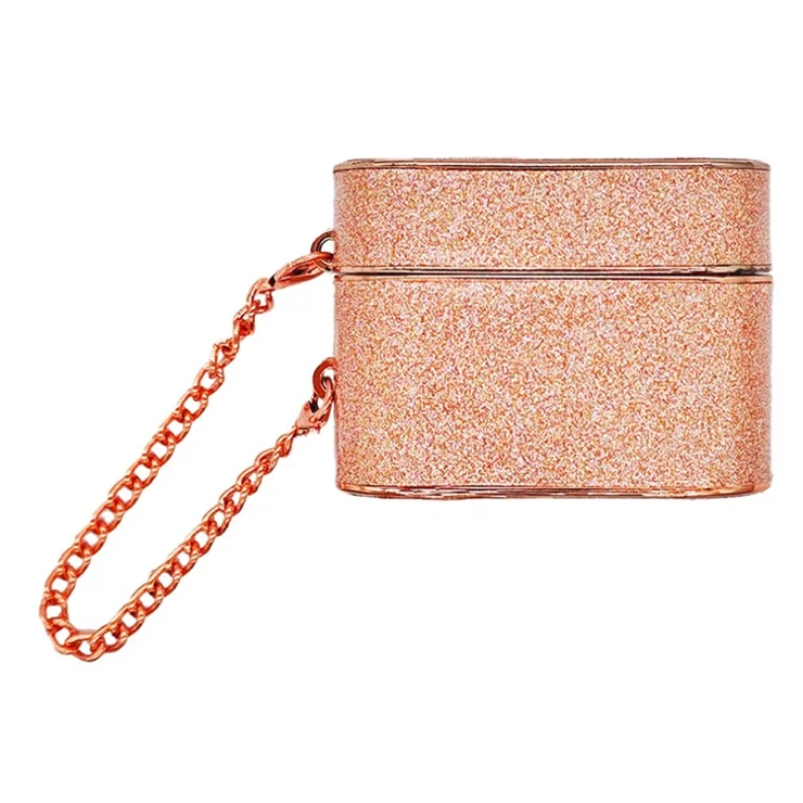For Apple AirPods Pro Leather Texture Glitter Powder Column Shape Bluetooth-compatible Earphone Cover - Rose Gold