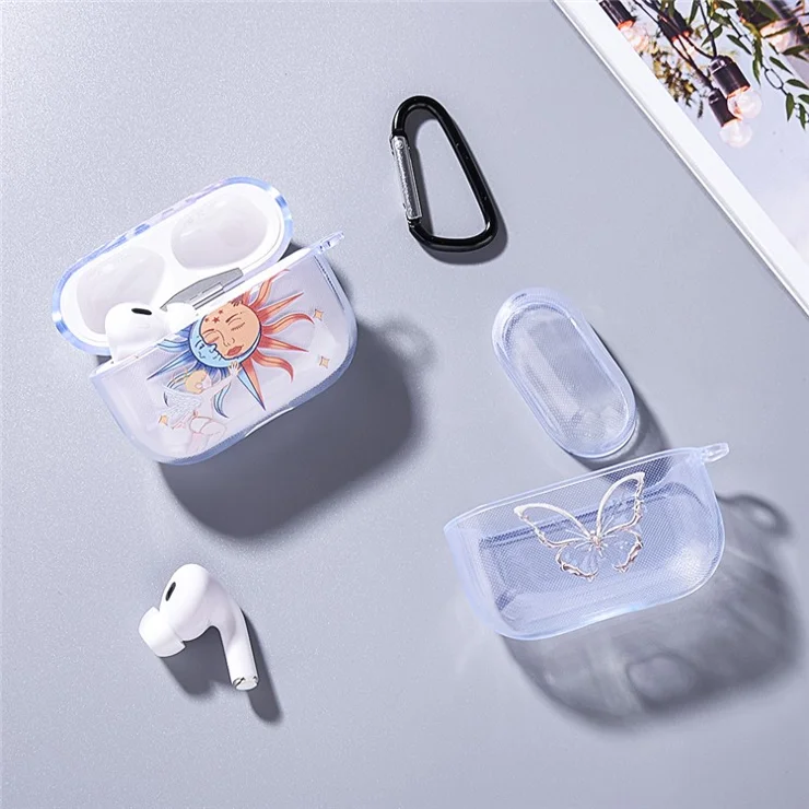 For Apple AirPods 3 Charging Case Cover Bluetooth-compatible Earbuds TPU Case Pattern Print - Hollow Butterfly / Black