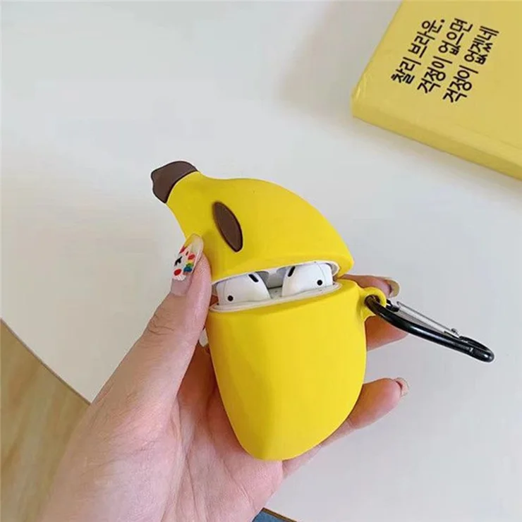 For Apple AirPods Pro Case Cute Banana Bluetooth-compatible Earphone Silicone Cover with Carabiner