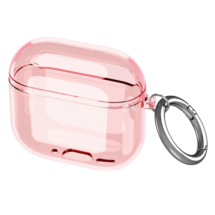 For AirPods 4 Charging Case Cover Bluetooth-compatible Earbuds Clear TPU Protective Case with Hook - Transparent Pink