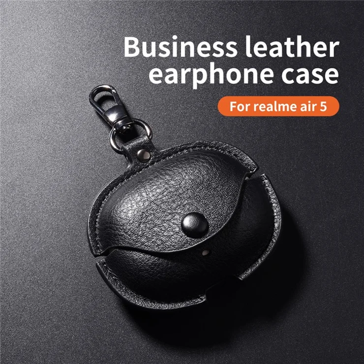 For Realme Buds Air 5 Pro Charging Case Cover Leather+PC Earbuds Protective Case - Dark Brown