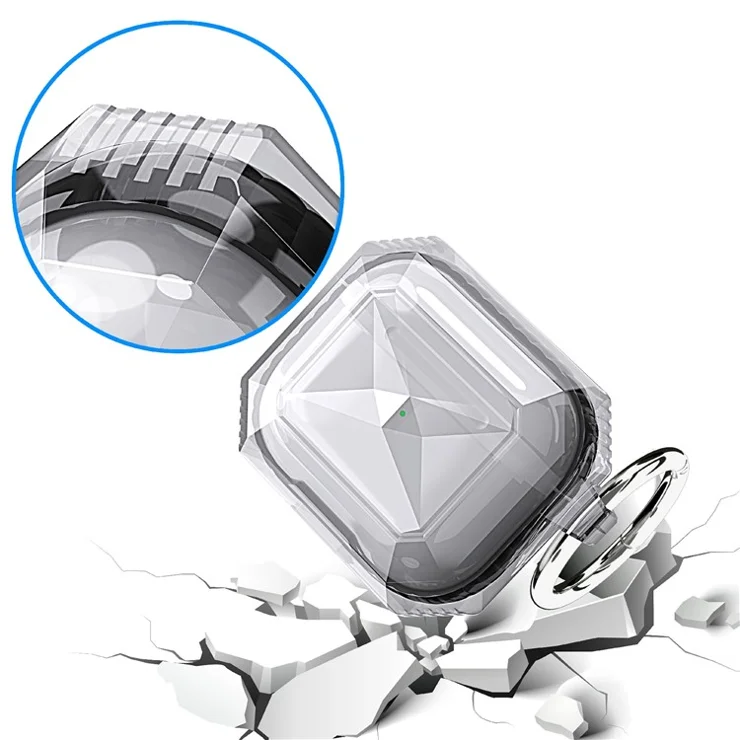 For AirPods 4 Charging Case Cover Contrast Color Bluetooth-compatible Earbuds TPU Case with Buckle - Transparent Black
