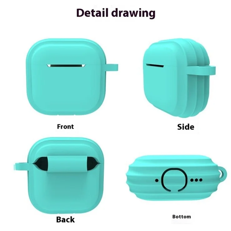 For AirPods 4 Case Bluetooth-compatible Earphone Silicone Case Earbud Protective Cover with Carabiner - Blue