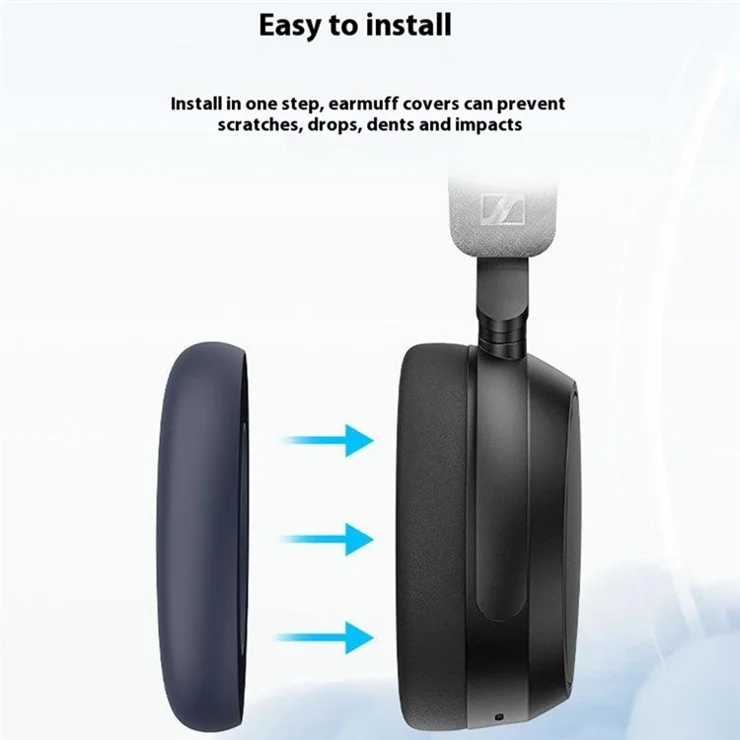 1 Pair Silicone Earpad Case for Sennheiser Momentum 4 Headphone Cushion Cover Headband Sleeve - Light Grey