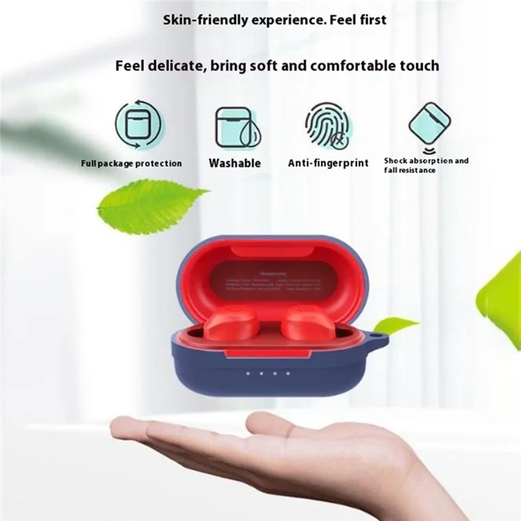 For TOZO NC9 Case Bluetooth-compatible Earphones Soft Silicone Cover with Anti-Lost Buckle - Dark Blue