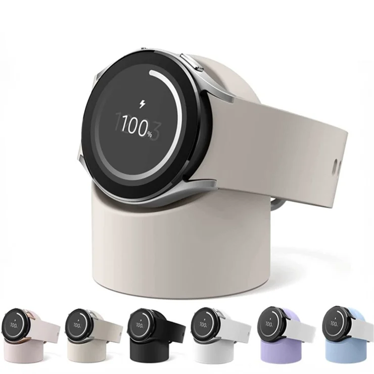 For Samsung Galaxy Watch7 44mm / FE / 6 / 5 Pro / 5 Charging Dock Silicone Stand Watch Charger Holder - White