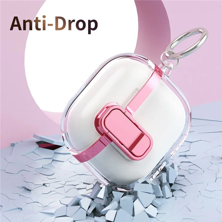 For Apple AirPods 3 Case with Lock Buckle TPU + PC Clear Electroplated Earphone Cover with Hook - Black