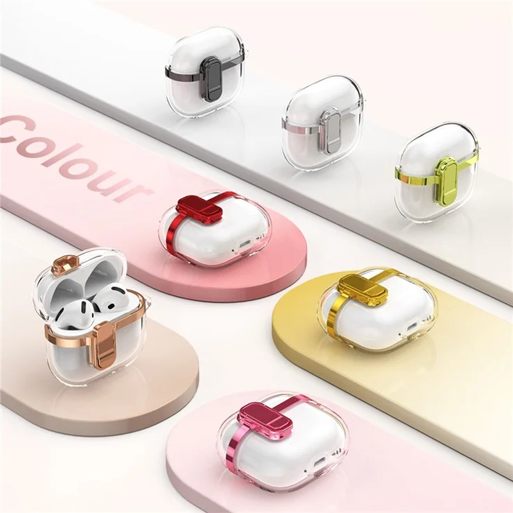 For AirPods Pro 2 Case with Lock Buckle TPU + PC Clear Electroplated Earphone Cover with Hook - Green