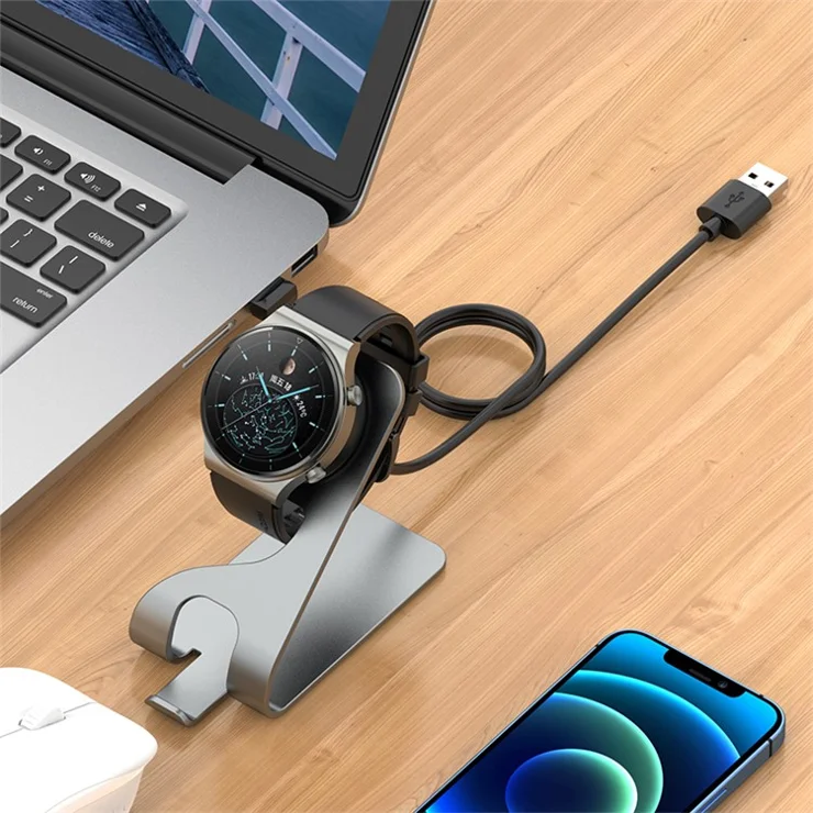 Smart Watch Charger Stand Aluminum Alloy Bracket Charging Dock for Huawei Watch D/GT Runner/Watch GT 3 46mm 42mm/Watch GT 2 Pro/Watch 3 Pro - Grey