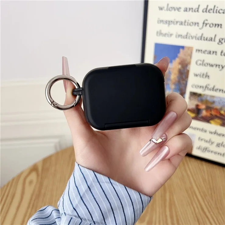 For Apple AirPods Pro 2 / Pro Protective Case PC + TPU TWS Earphone Charging Case Cover with Hook - Black