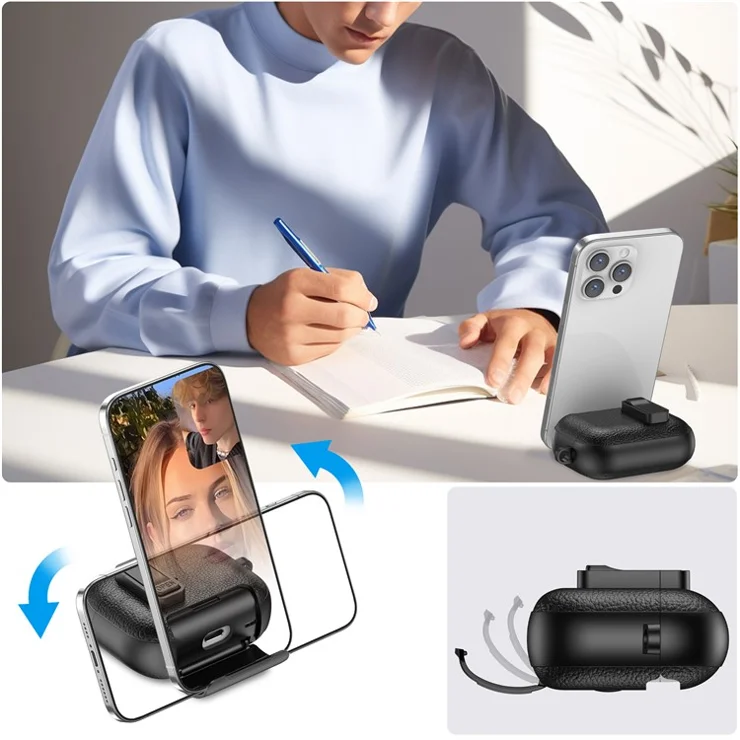 For Apple AirPods Pro Protective Case with Stand Litchi Texture Leather TPU + PC Earphone Cover with Lock Buckle and Carabiner - Dark Blue