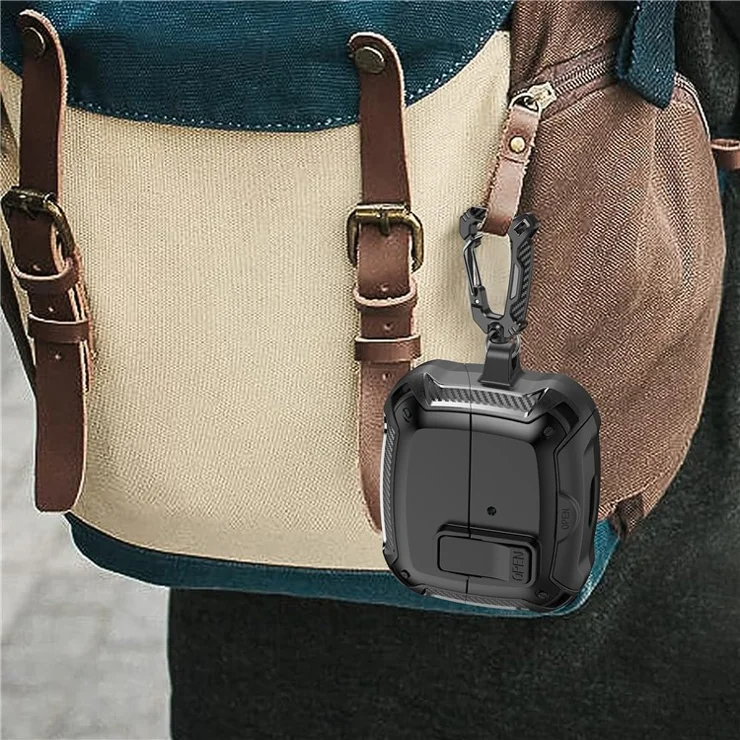 For Samsung Galaxy Buds3 Pro / Buds3 Case TPU + PC Earphones Cover with Lock Switch Carabiner Phone Stand - Black / Yellow