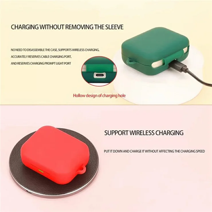 For Realme Buds Air 7 Silicone Case Wireless Earphone Protective Cover with Buckle, Cleaning Brush - Red