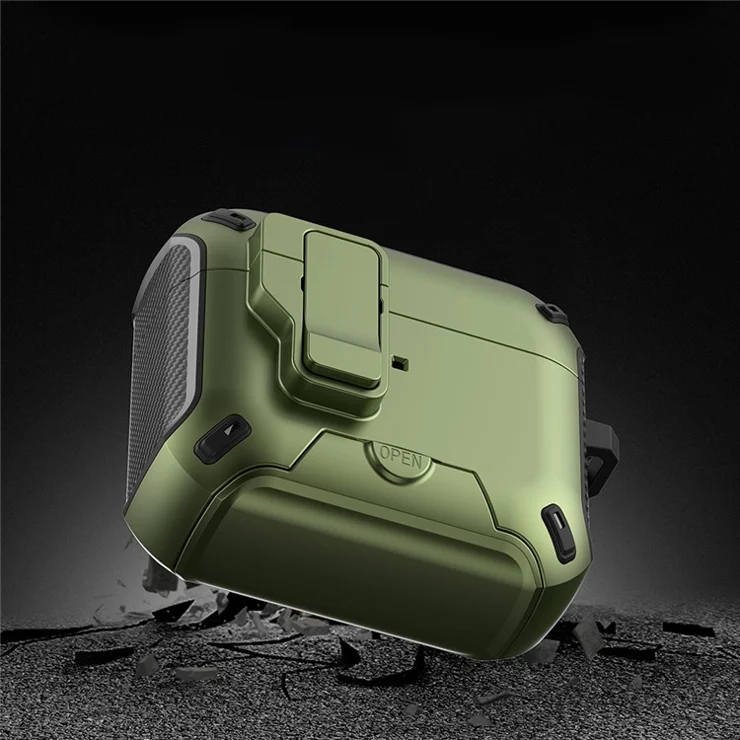 For Apple AirPods 3 Magnetic Case with Stand TPU + PC Earphone Cover with Switch and Carabiner - Black