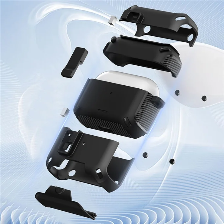 For Apple AirPods Pro Magnetic Case with Stand TPU + PC Earphone Cover with Switch and Carabiner - Silver