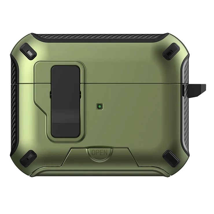 For AirPods Pro 2 Magnetic Case with Stand TPU + PC Earphone Cover with Switch and Carabiner - Green