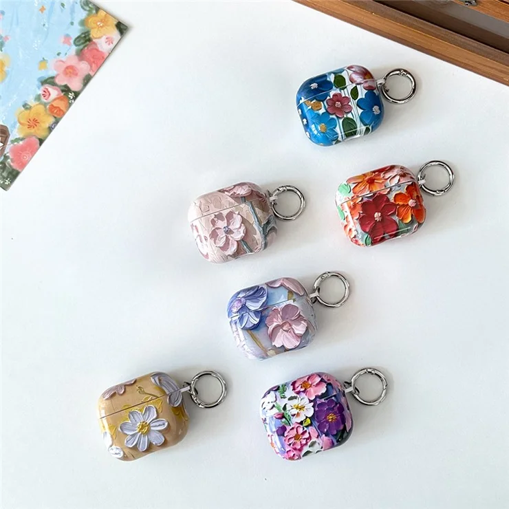 For AirPods Pro 2 TPU Case Oil Painting Design Water Transfer Decal Earphone Protective Cover with Carabiner - YH02