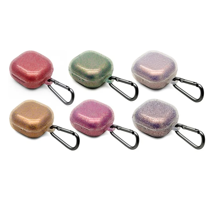 Transparent Glitter Bluetooth-compatible Earphone Silicone Protective Case Cover with Buckle for Samsung Galaxy Buds Live - Glitter Red