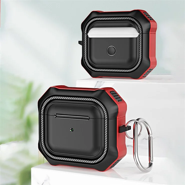Shield Series PC + TPU Anti-drop Case Cover Anti-fingerprint Cool Protective Case with Carabiner for AirPods 3 - Black