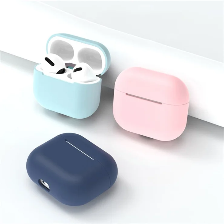 Solid Color Wireless Earphone Charging Case Cover Silicone Protective Sleeve for AirPods 3 - Black