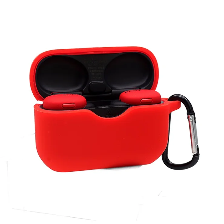 For Sony WF-H800 TWS Bluetooth-compatible Earphone Silicone Drop-proof Cover Case with Hanging Buckle - Red