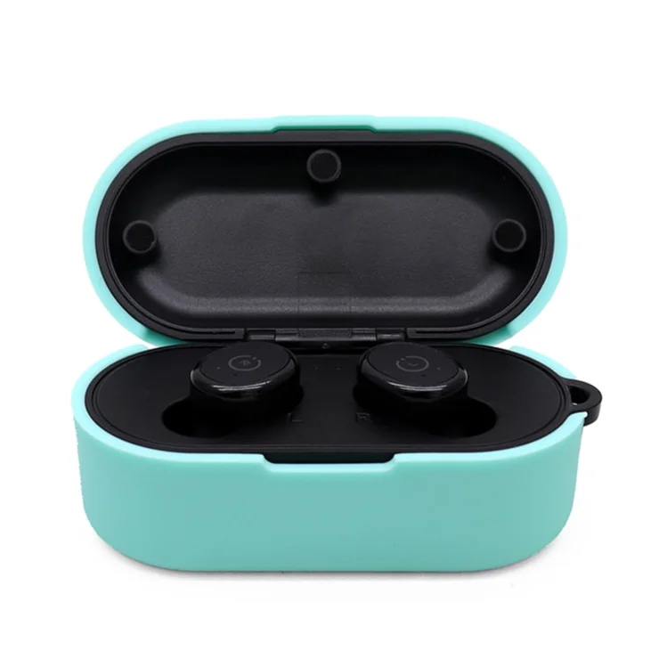 Earphone Case for TOZO T10, Bluetooth-compatible Earbuds Silicone Cover Charging Box Shell Protector with Anti-loss Buckle - Green