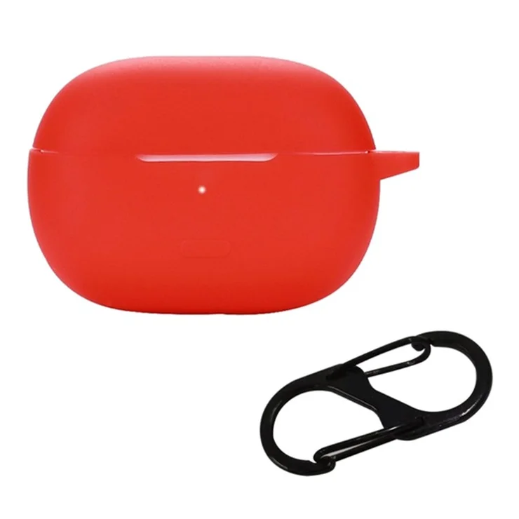 For Redmi Buds 4 Pro Earbuds Silicone Cover Bluetooth-compatible TWS Earphone Protective Sleeve Case with Anti-lost Buckle - Red