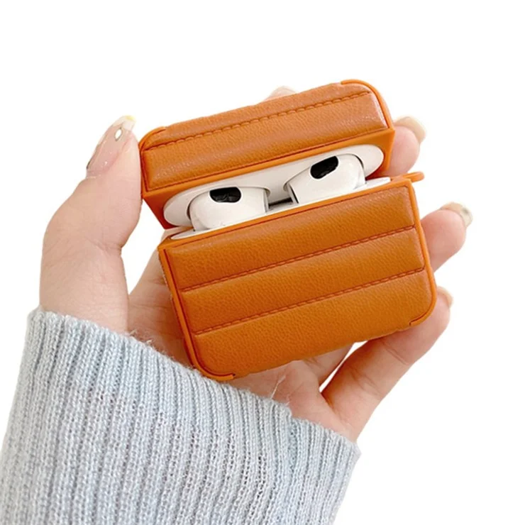 For Apple AirPods 3 Shockproof Earphone Case PU Leather Coated TPU Protective Charging Cover - Brown
