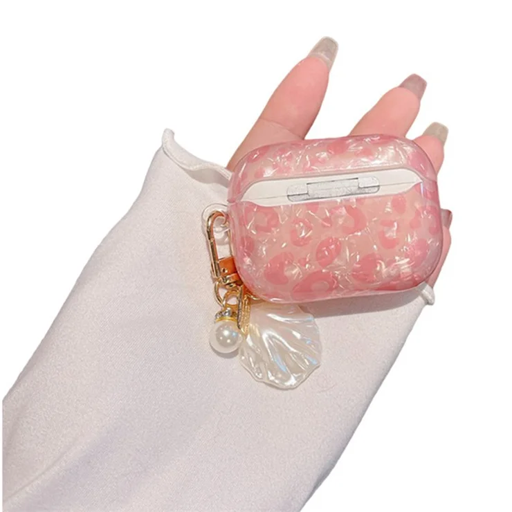 For Apple AirPods Pro Shell Grain Bluetooth-compatible Earphone TPU Protective Cover Charging Case Sleeve with Shell Pearl Pendant