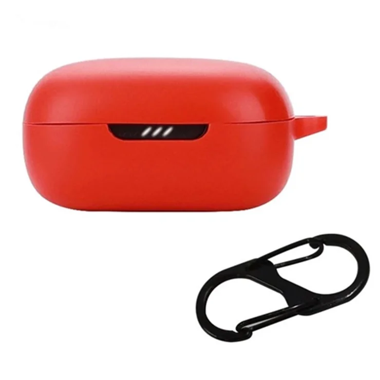 For JBL Live Pro 2 TWS / JBL Live Free 2 TWS Bluetooth-compatible Earbuds Silicone Case Cover Drop-Proof Soft Protector with Anti-Lost Buckle - Red