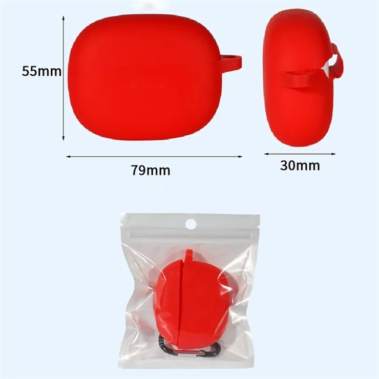 For Ugreen HiTune T3 Bluetooth-compatible Earphone Silicone Case Earbud Charging Box Protective Cover with Carabiner - Red